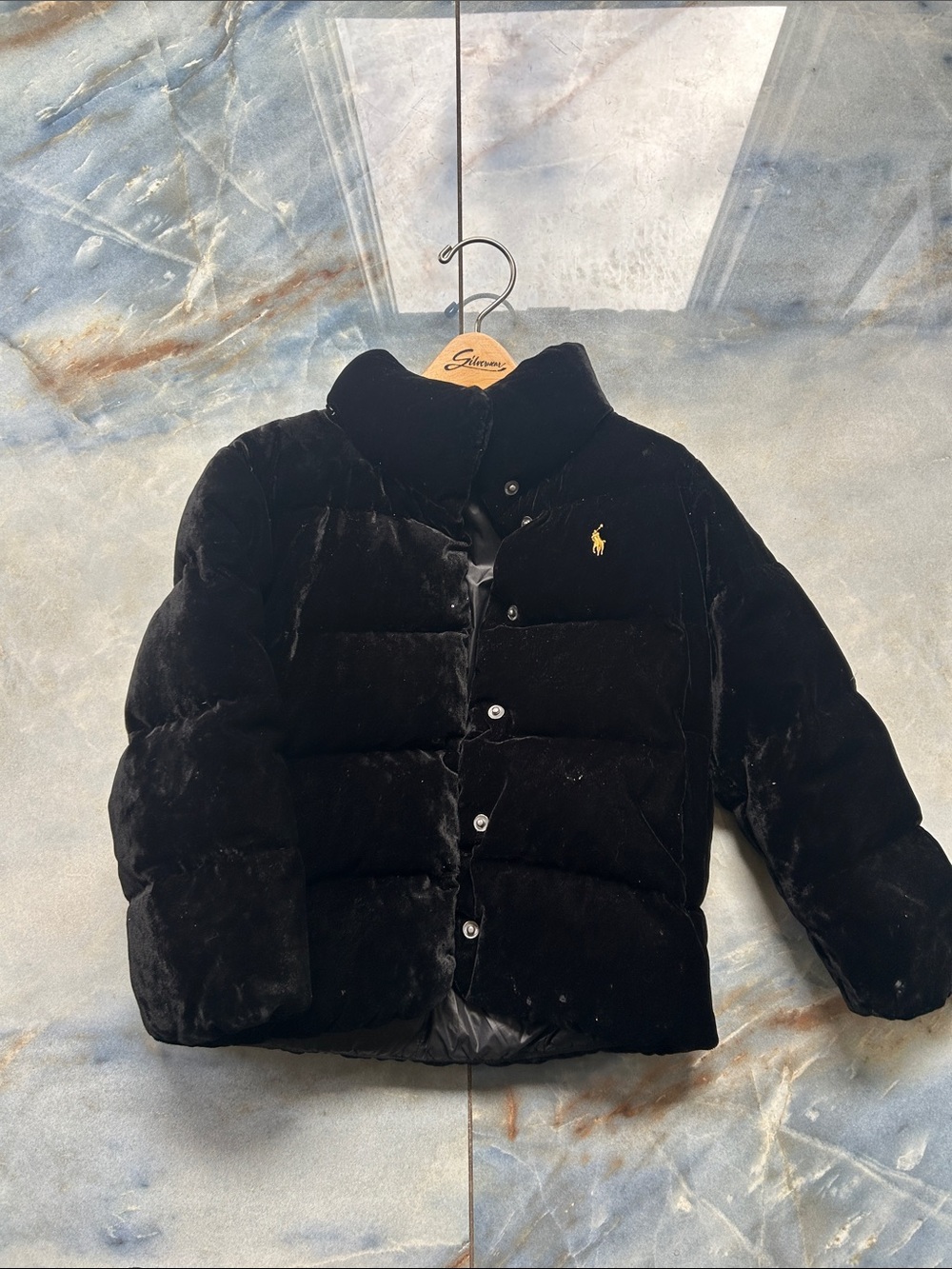 Polo by Ralph Lauren Black Velvet Puffer Jacket for Kids size 5